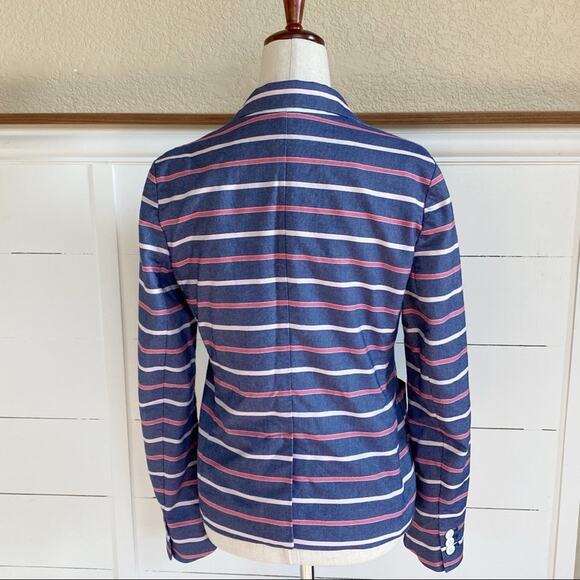Gap The Academy Blazer Blue Pink White Striped Button up Suit Jacket SZ 4 - Picture 7 of 13